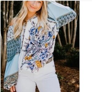 Free People Positano Print Blouse Ivory Combo Floral Paisley Medium